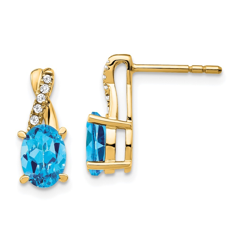 14k Yellow Gold Blue Topaz and Diamond Drop & Dangle Earrings