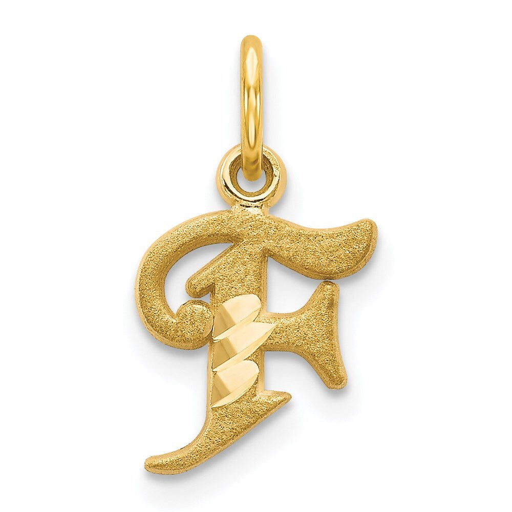 14k Yellow Gold Letter F Initial Charm Pendant for Women