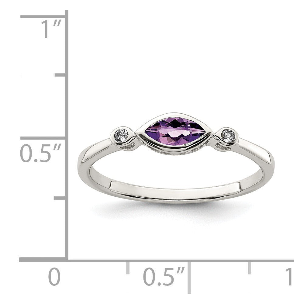 Sterling Silver Rhodium-plated Polished Amethyst/White Topaz Ring Size 8