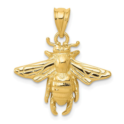 14k Yellow Gold Solid Open-Backed Bee Pendant for Women