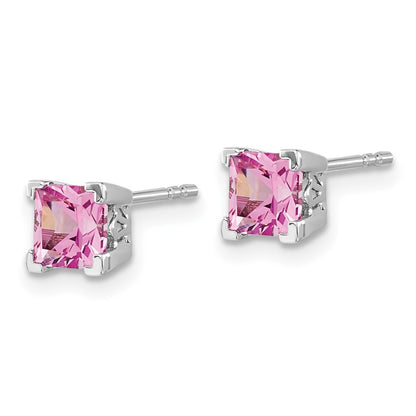 14k White Gold Square Created Pink Sapphire Stud Earrings Gift for Women