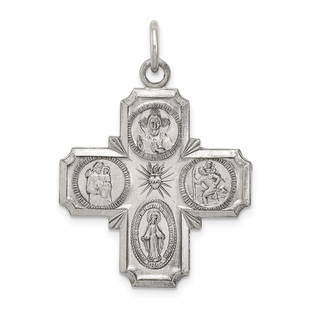 Sterling Silver Antiqued 4-way Medal Pendant Holiday Gift for Women