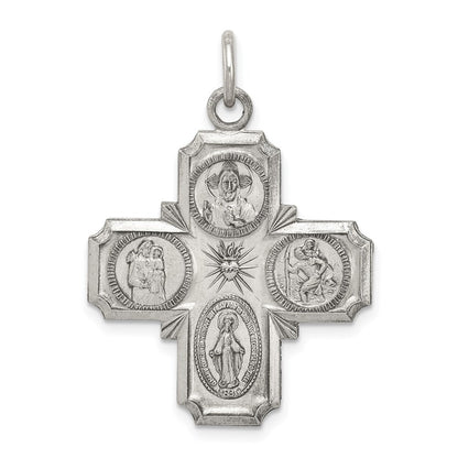 Sterling Silver Antiqued 4-way Medal Pendant Holiday Gift for Women