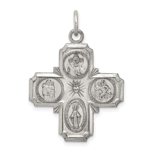 Sterling Silver Antiqued 4-way Medal Pendant Holiday Gift for Women