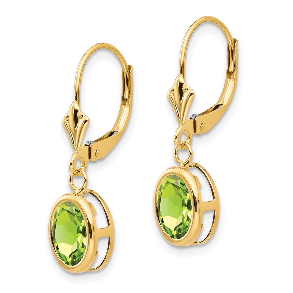 14k Yellow Gold 8x6mm Oval Peridot Drop Dangle Earrings