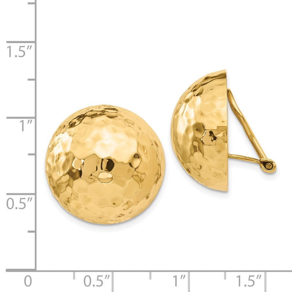 14k Yellow Gold Omega Clip 20mm Hammered Non-pierced Stud Earrings