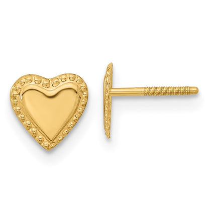 14k Yellow Gold Heart Stud Earrings