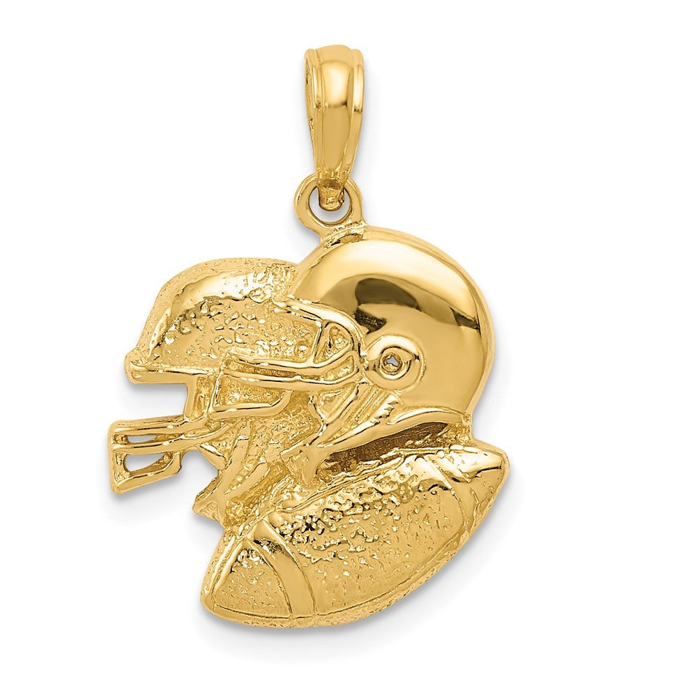 14k Yellow Gold 2-D Double Football Helmets and Ball Charm Pendant