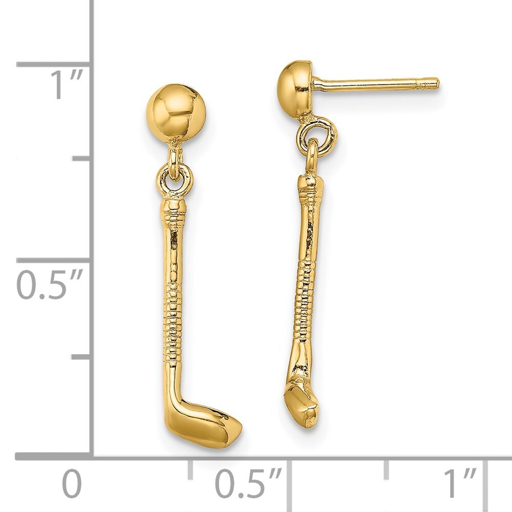 14k Yellow Gold Golf Club Dangle Earrings Gift for Women