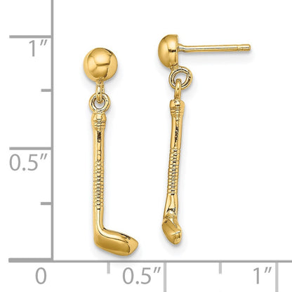 14k Yellow Gold Golf Club Dangle Earrings Gift for Women