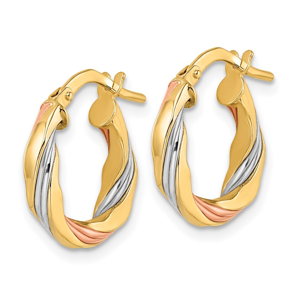 14k Yellow Gold Rose & White Rhodium Polished Twisted Hoop Earrings