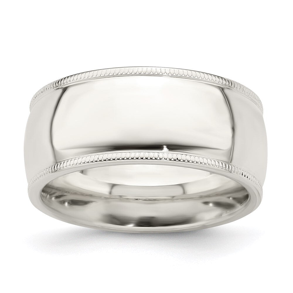Sterling Silver 9mm Comfort Fit Half Round Milgrain Size 8 Band