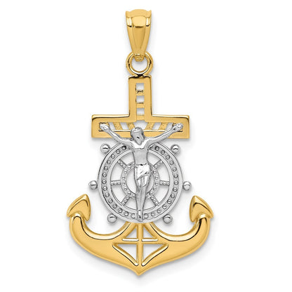 14k Yellow Gold w Rhodium Polished Mariners Crucifix Pendant