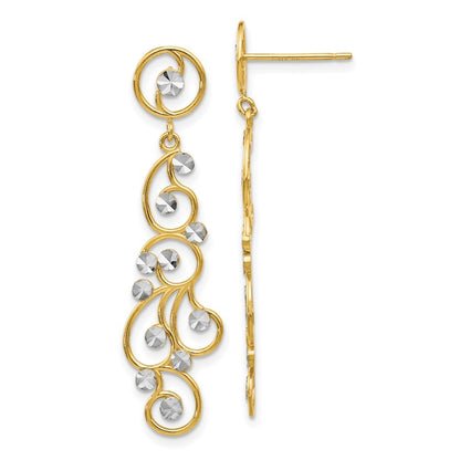 14k Yellow Gold and Rhodium Filigree Dangle Earrings