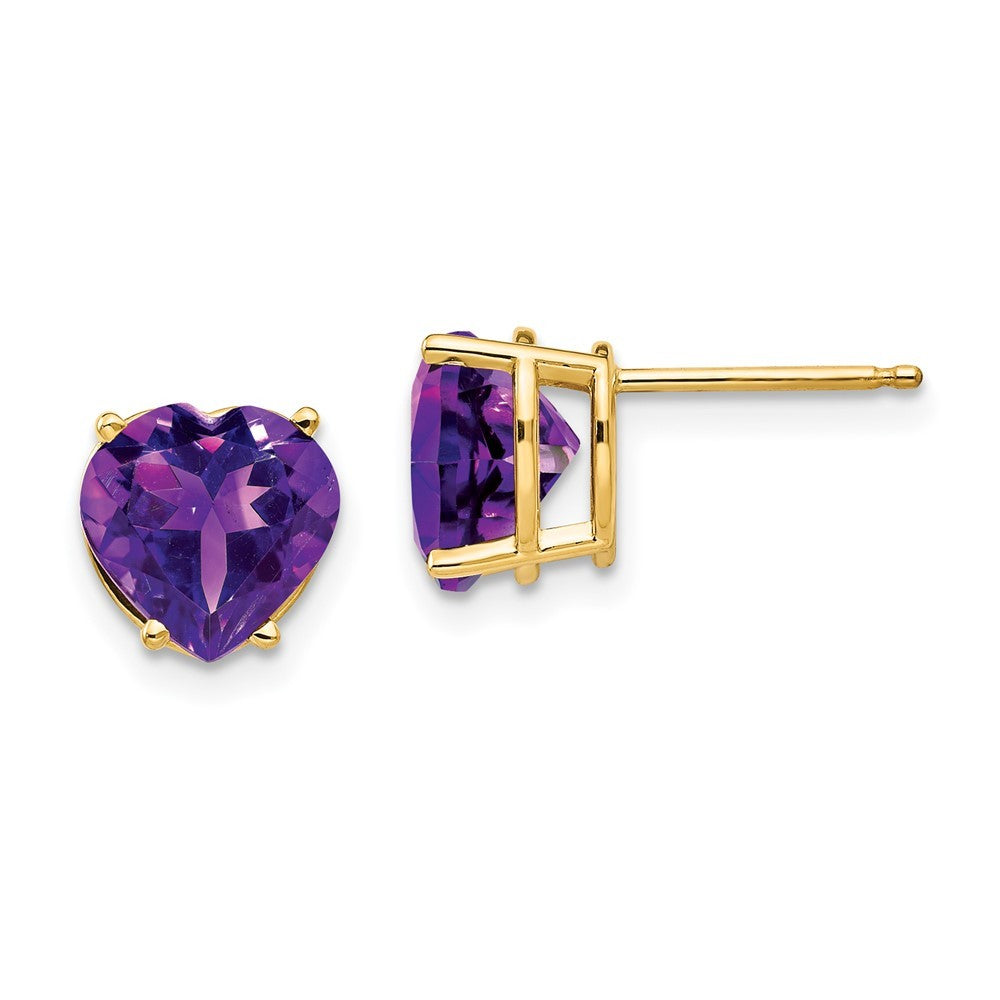 14k Yellow Gold 8mm Heart Amethyst earring