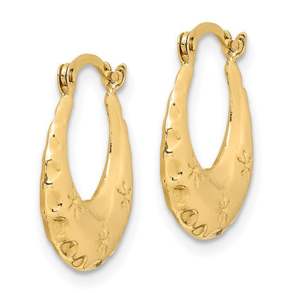 14k Yellow Gold Textured Stamped Hoop Earrings Gift for Women