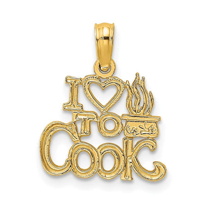 14k Yellow Gold I HEART TO COOK Charm