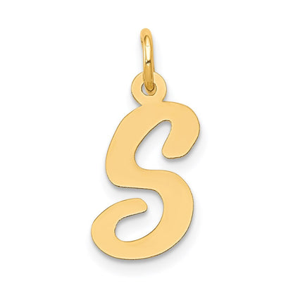 14k Yellow Gold Medium Script Letter S Initial Charm Pendant for Women