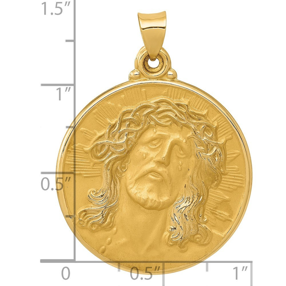 14k Yellow Gold Polished and Satin Face of Jesus Medal Hollow Pendant