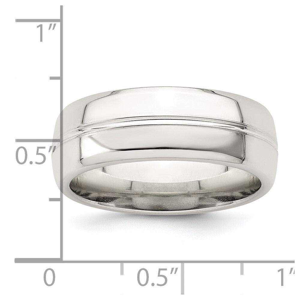 Sterling Silver 7mm Polished Domed Grooved Fancy Band Size 12