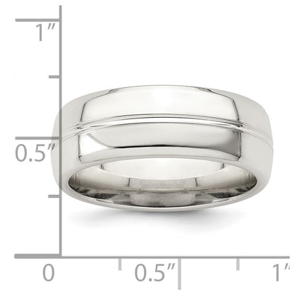 Sterling Silver 7mm Polished Domed Grooved Fancy Band Size 12