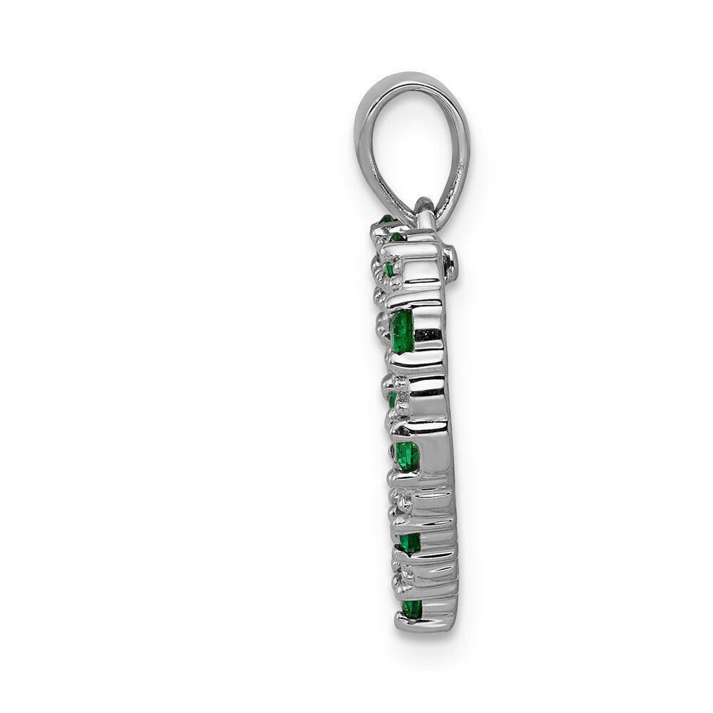 14k White Gold Diamond and Emerald Heart Pendant for Women