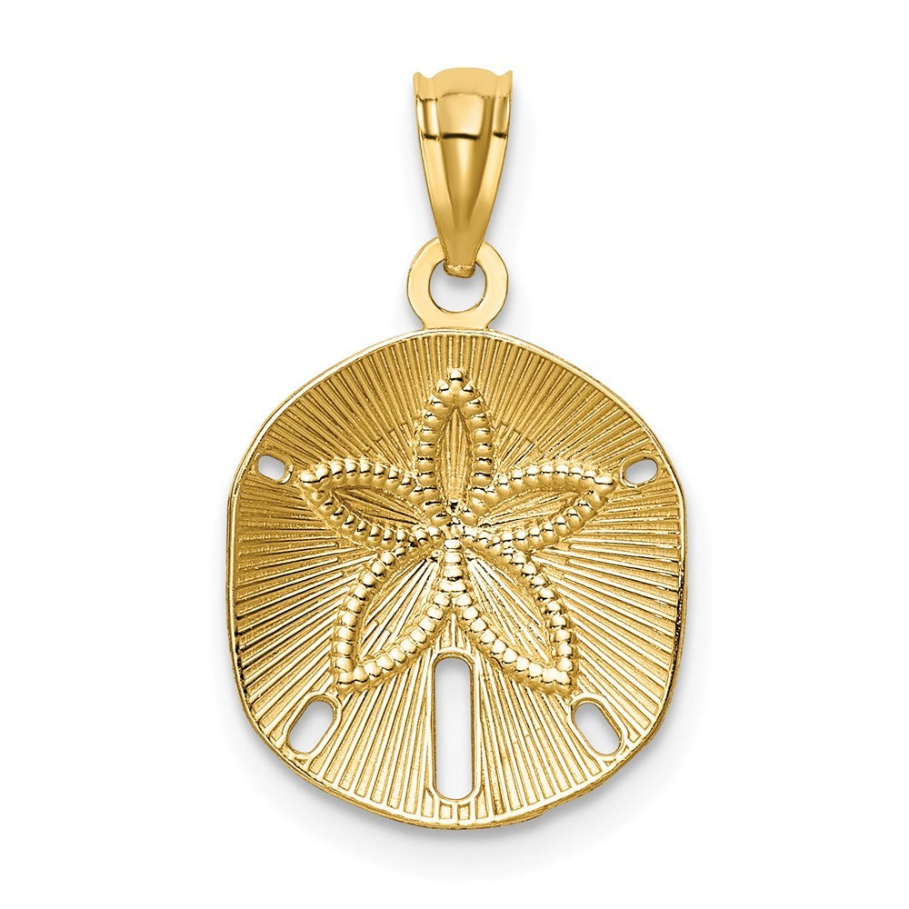 14k Yellow Gold Satin Diamond-cut Sand Dollar Pendant