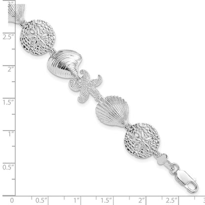 Sterling Silver Rhodium-Plated  Turtle / Shell / Starfish / Clam Bracelet