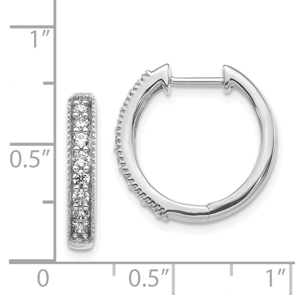 14k White Gold Diamond Milgrain Hinged Hoop Earrings