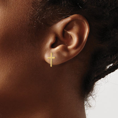 14k Yellow Gold Brushed Finish Cross Earrings