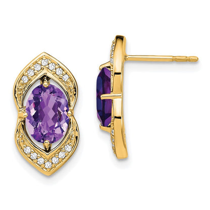 14k Yellow Gold Amethyst and Diamond Drop & Dangle Earrings