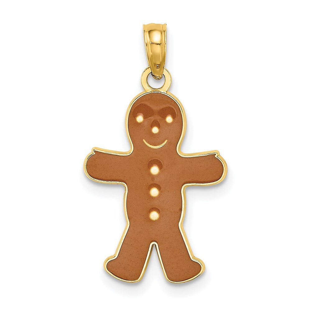 14k Yellow Gold 3-D Enameled Gingerbread Man Charm Pendant for Women
