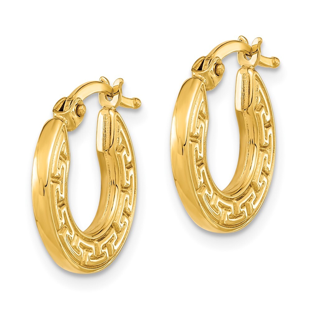 14k Yellow Gold Polished Hollow Greek Key Hoop Earrings Gift for Women