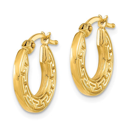 14k Yellow Gold Polished Hollow Greek Key Hoop Earrings Gift for Women