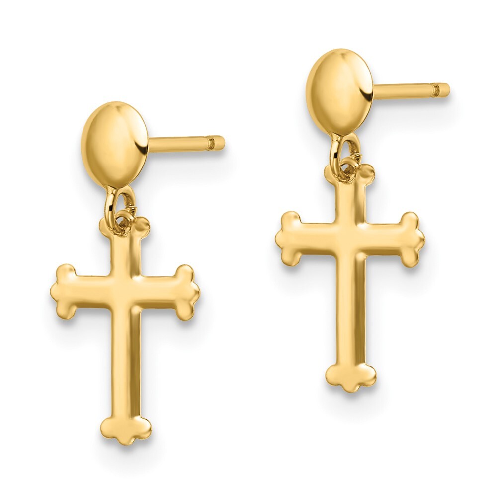 14k Yellow Gold Polished Cross Dangle Earrings Gift for Women