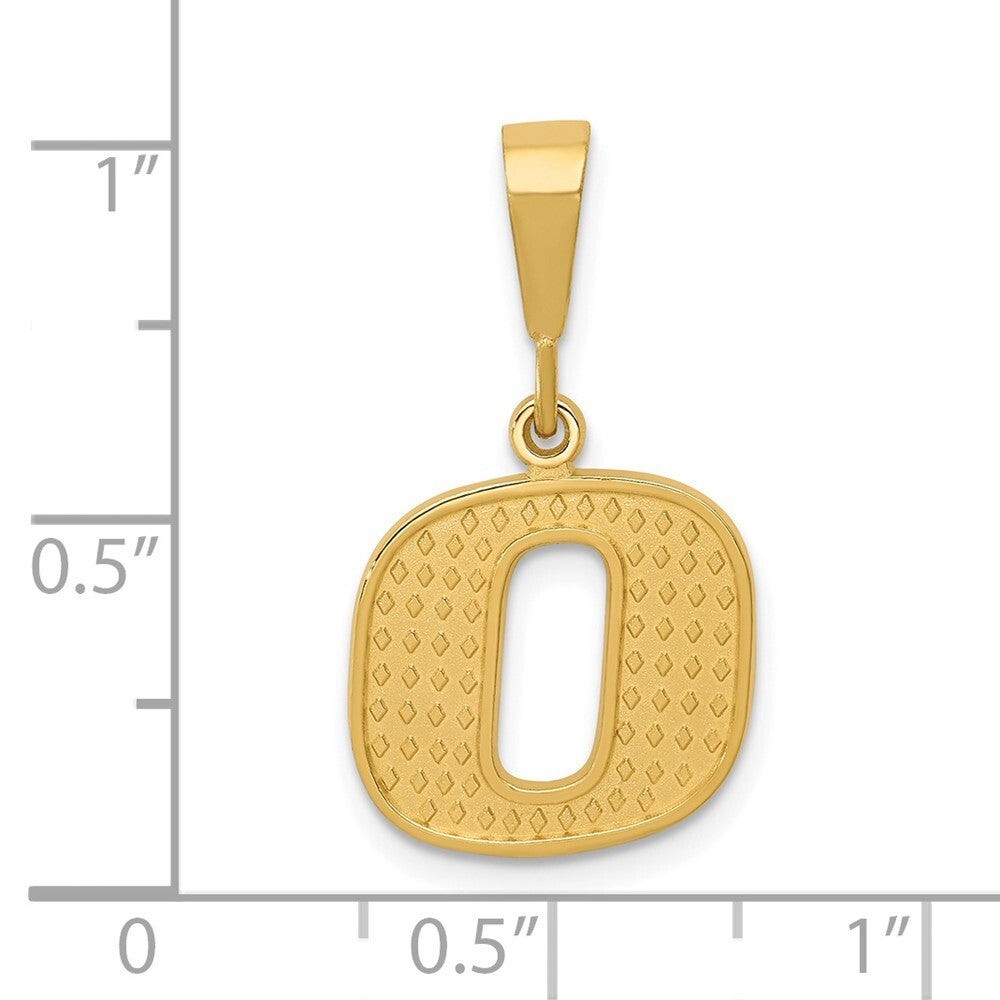 14k Yellow Gold Textured Initial O Charm Pendant for Women