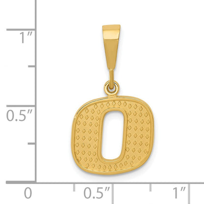 14k Yellow Gold Textured Initial O Charm Pendant for Women