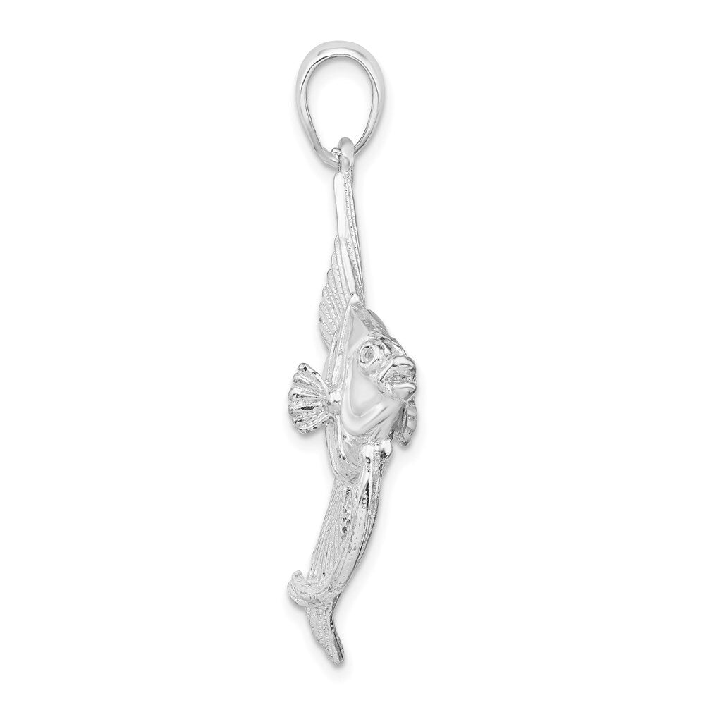 Sterling Silver Rhodium-Plated Polished and Textured 3D Angel Fish Pendant