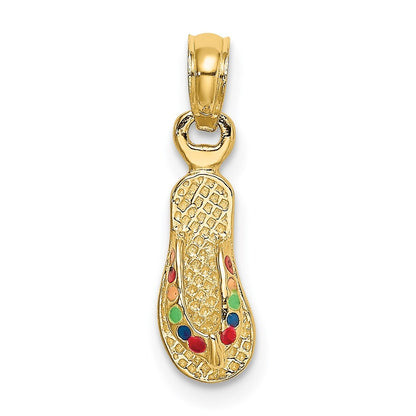 14k Yellow Gold 3D W/ Multi-Color Enamel Single Flip-Flop Charm