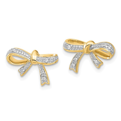 14k Yellow Gold Diamond Bow Earrings