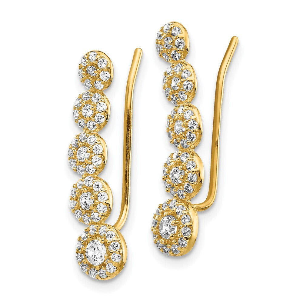 14k Yellow Gold Cubic Zirconia Circles Polished Ear Climber Stud Earrings