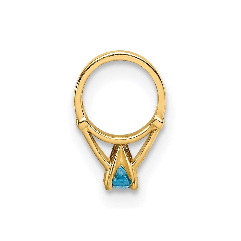 14k Yellow Gold 3-D December Ring with Aqua CZ Charm