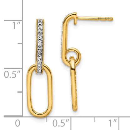 14k Yellow Gold Polished Diamond Paper Clip Link Fashion Dangle Earrings