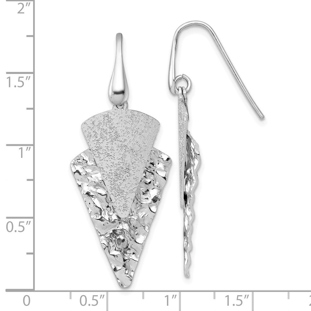 Sterling Silver Polished Brushed & Hammered Triangle Dangle Earrings