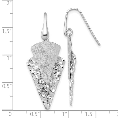 Sterling Silver Polished Brushed & Hammered Triangle Dangle Earrings