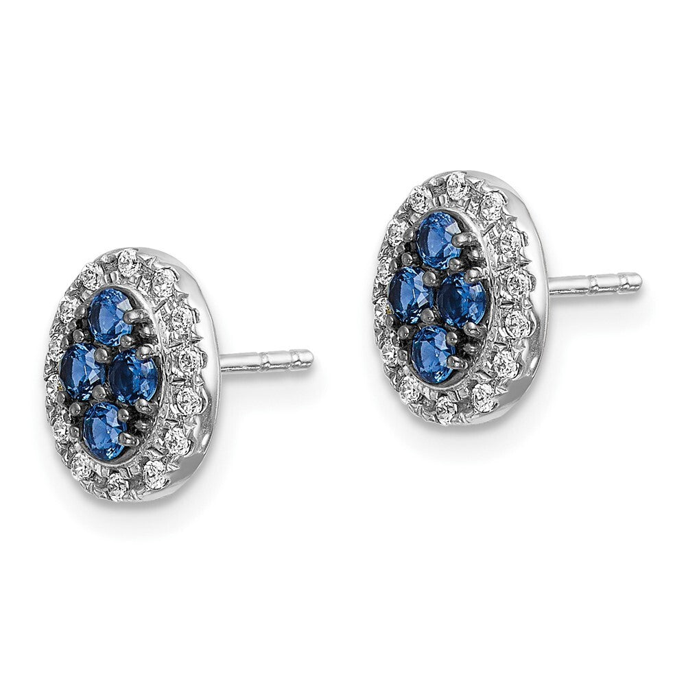 14k White Gold Diamond and Sapphire Oval Stud Earrings