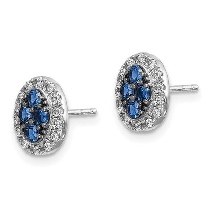 14k White Gold Diamond and Sapphire Oval Stud Earrings