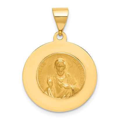 14k Yellow Gold Hollow Round Spanish Escapulario Reversible Medal Pendant