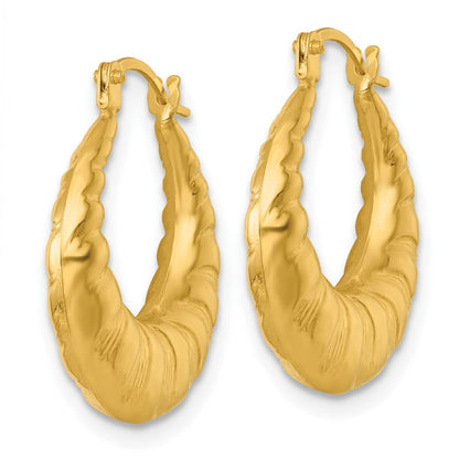 14k Yellow Gold Polished and Textured Scalloped Hollow Hoop Earrings