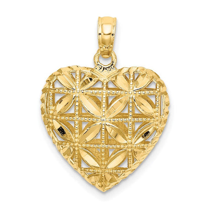 14k Yellow Gold Polished 3-D Puffed Heart Pendant for Women